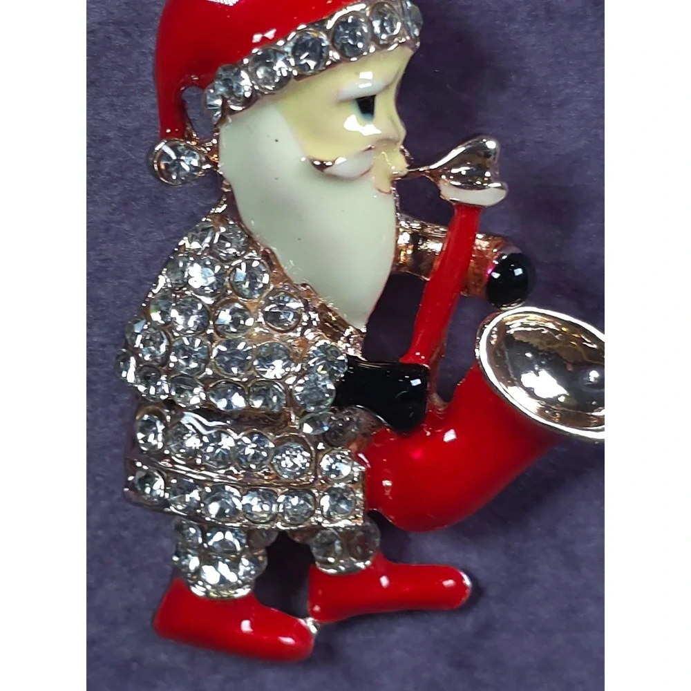 Sparkling Rhinestone Santa Claus Saxophone Keychain Christmas Gift Bag Accessory